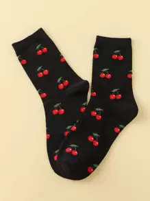 Cherry Print Crew Socks