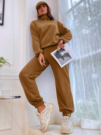 SHEIN Unity Quarter Zip Solid Sweatshirt & Joggers