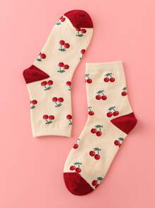 Cherry Print Crew Socks