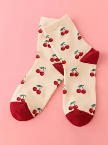 Cherry Print Crew Socks