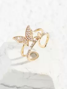 方晶鋯石蝴蝶開口戒指適合女士適合派對宴會婚禮 - 金黃色 - 查看 1
