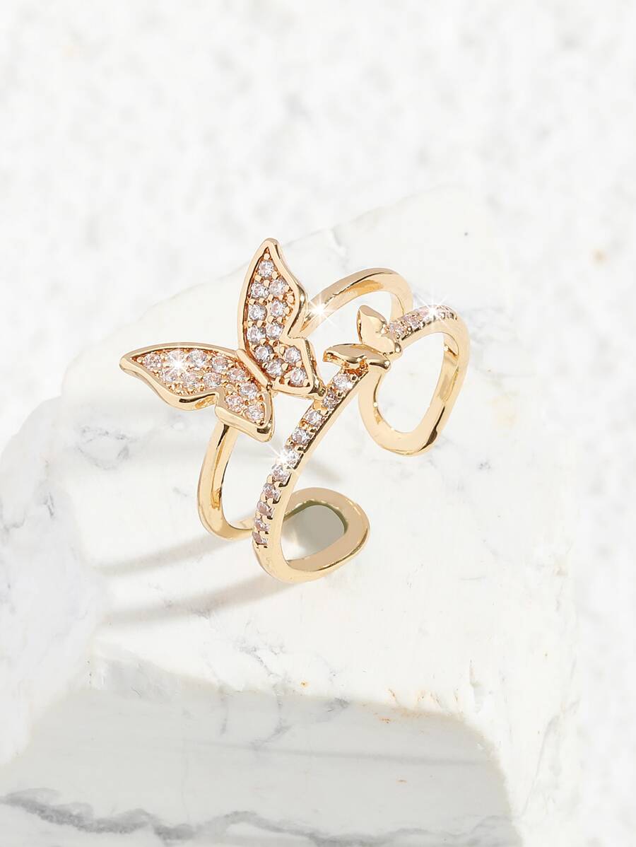 方晶鋯石蝴蝶開口戒指適合女士適合派對宴會婚禮 - 金黃色 - 查看 1