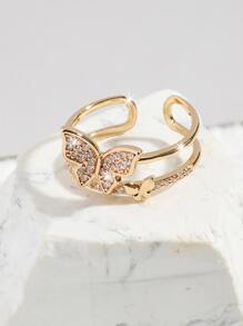 方晶鋯石蝴蝶開口戒指適合女士適合派對宴會婚禮 - 金黃色 - 查看 2