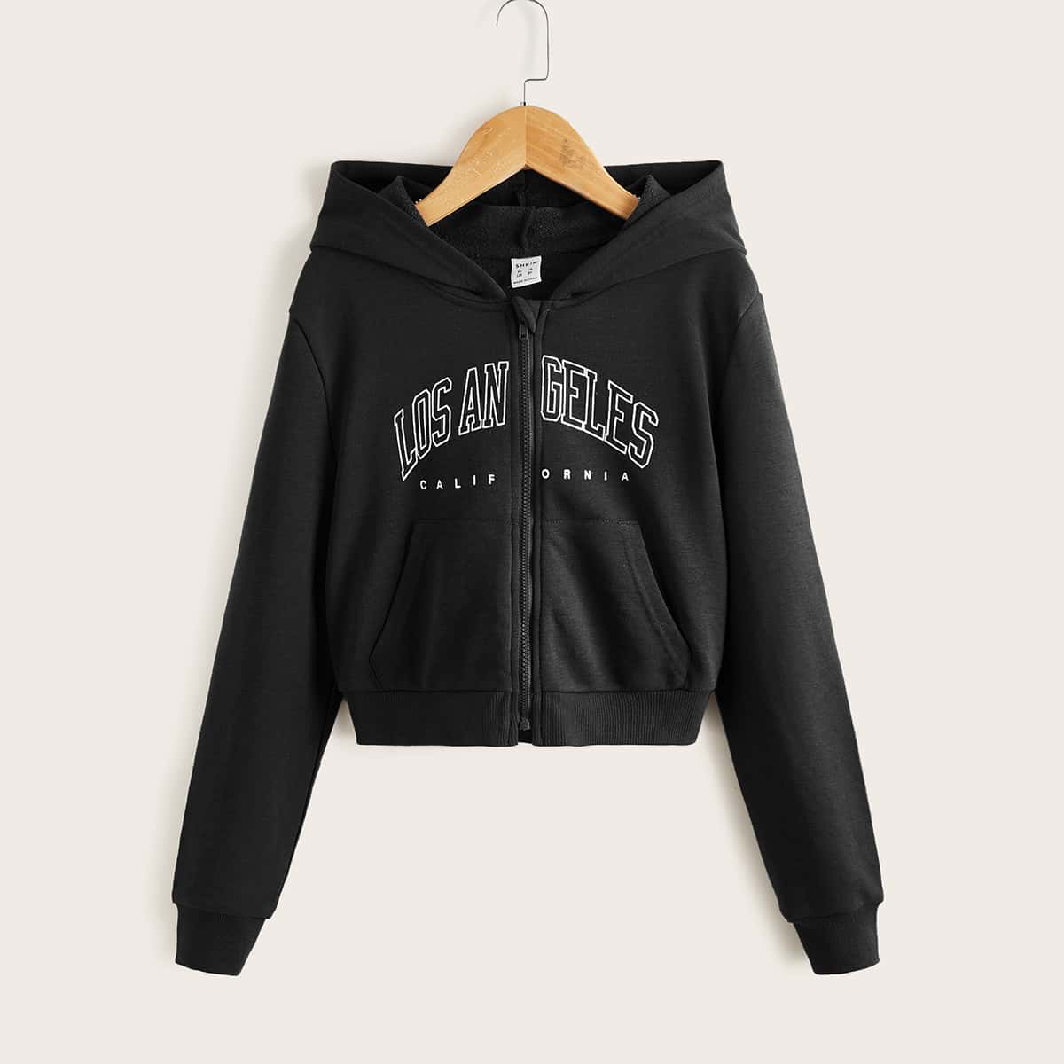 для девочек Худи с текстовым принтом с карманом