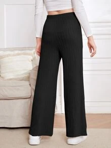 SHEIN Teen Girls Cable Textured Knot Front Trousers - Black - View 2
