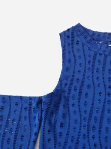 SHEIN ICON Pointelle Knit Cold Shoulder Thumb Holes Top - Royal Blue - View 4