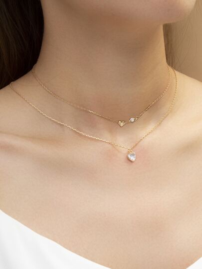 ネックレス ジルコン ハートデコレーション 2個