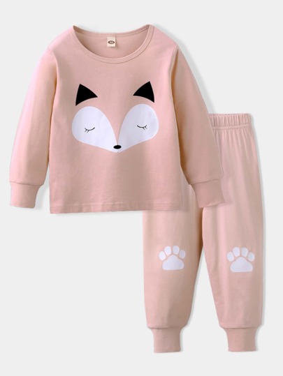طقم بيجامة بجرافيك رسوم كارتون للبنات الصغار