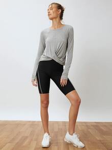 SHEIN Modal Twist Sports T-Shirt - Light Grey - View 3