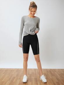 SHEIN Modal Twist Sports T-Shirt - Light Grey - View 4
