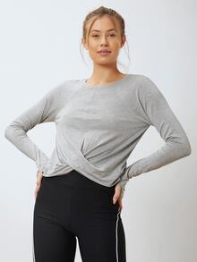 SHEIN Modal Twist Sports T-Shirt - Light Grey - View 5