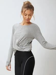 SHEIN Modal Twist Sports T-Shirt - Light Grey - View 6
