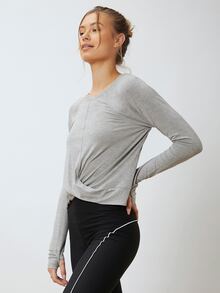 SHEIN Modal Twist Sports T-Shirt - Light Grey - View 7