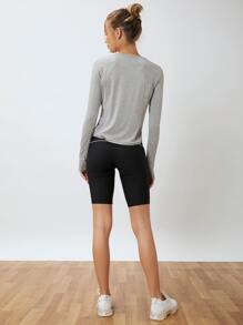 SHEIN Modal Twist Sports T-Shirt - Light Grey - View 8