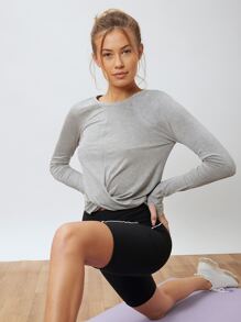 SHEIN Modal Twist Sports T-Shirt - Light Grey - View 9