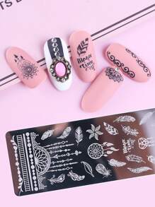 FULL BEAUTY 6入組美甲印版套裝花葉蝴蝶羽毛圖像模板夏季印章模具美甲模板工具 - 銀色 - 查看 2