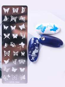 FULL BEAUTY 6入組美甲印版套裝花葉蝴蝶羽毛圖像模板夏季印章模具美甲模板工具 - 銀色 - 查看 4