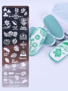 FULL BEAUTY 6入組美甲印版套裝花葉蝴蝶羽毛圖像模板夏季印章模具美甲模板工具 - 銀色 - 查看 5