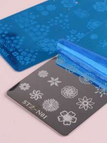 FULL BEAUTY 6入組美甲印版套裝花葉蝴蝶羽毛圖像模板夏季印章模具美甲模板工具 - 銀色 - 查看 7