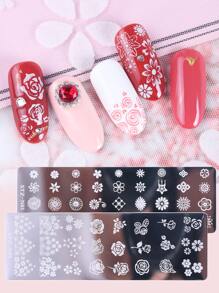 FULL BEAUTY 6入組美甲印版套裝花葉蝴蝶羽毛圖像模板夏季印章模具美甲模板工具 - 銀色 - 查看 8