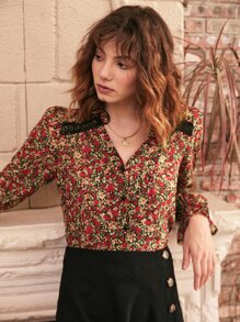 SHEIN 碎花V領襯衫 - 彩色 - 查看 1