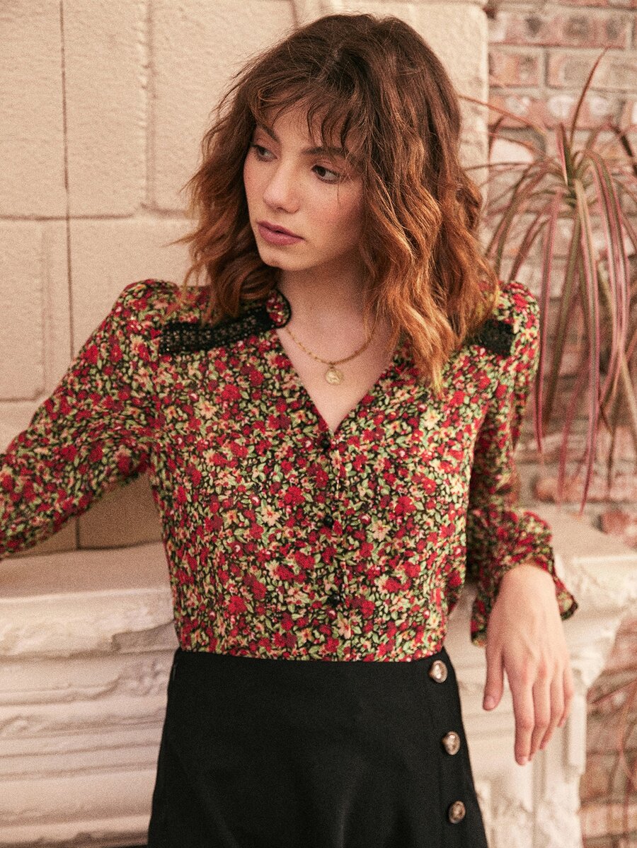 SHEIN 碎花V領襯衫 - 彩色 - 查看 1