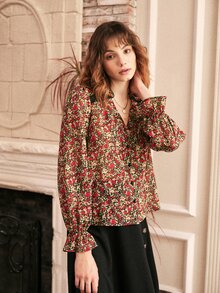 SHEIN 碎花V領襯衫 - 彩色 - 查看 3