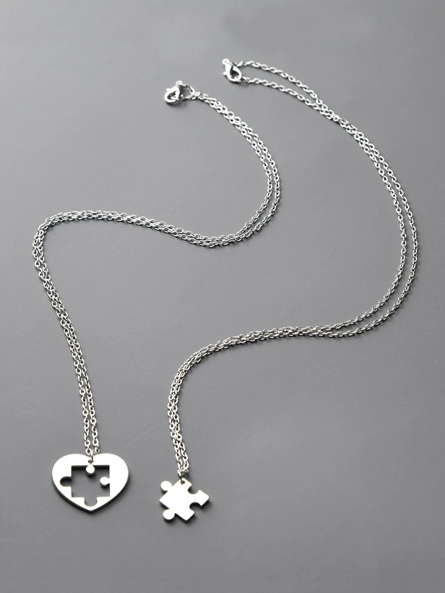 2pcs Puzzle Pendant Necklace