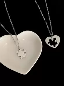 2pcs Puzzle Pendant Necklace