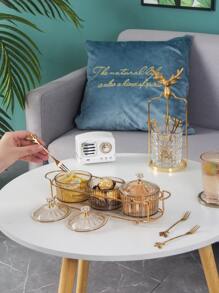 Bandeja de servicio de metal de 1 pieza con caja de almacenamiento de plástico de 3 piezas y tapa, bandeja de refrigerio de estilo europeo para dulces, nueces, galletas - Dorado - Ver 5