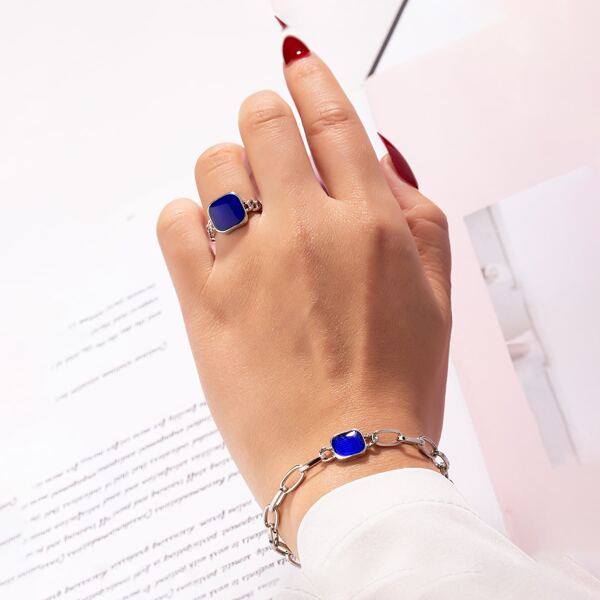 

Geometric Decor Ring & Bracelet, Royal blue