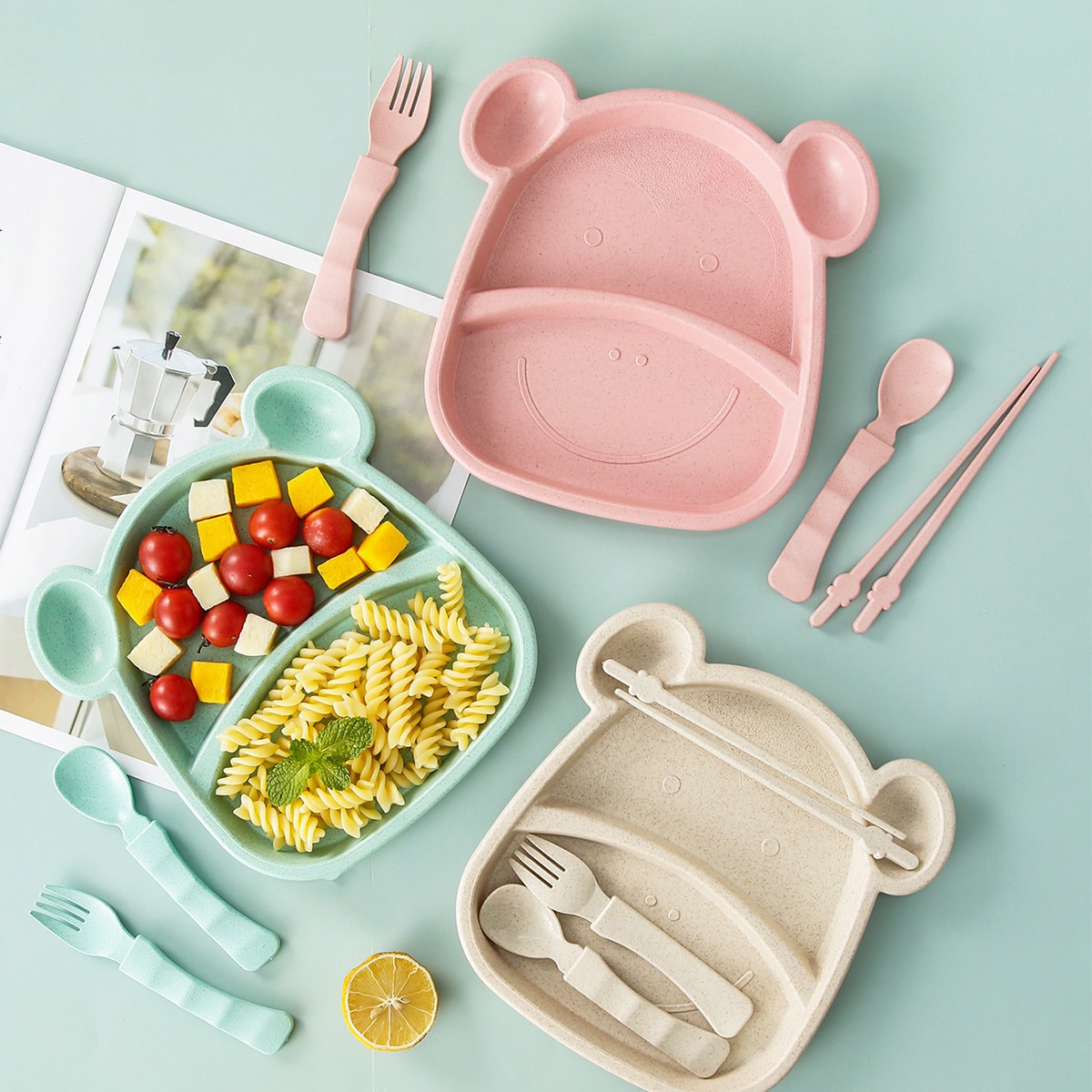 4шт случайного цвета Тарелка & Набор столовых приборов