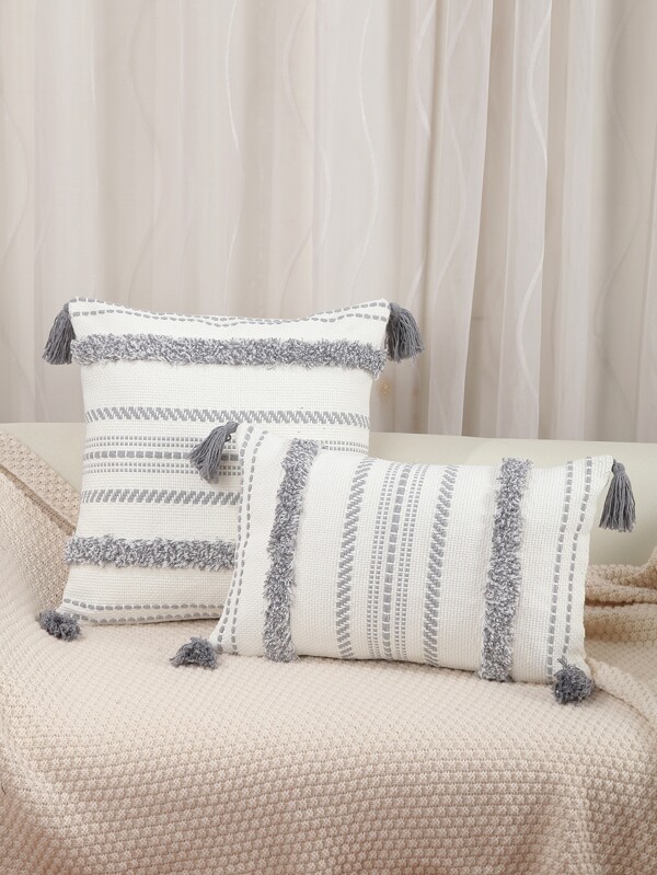 1pc Tufted Pillow Cover Without Filler, Tassel Throw Pillow Case, Pillow Insert Not Include, For Sofa, Living Room
