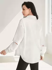 Seusyu Chemisier à bouton découpe (sans ceinture) - Blanc - Voir 2