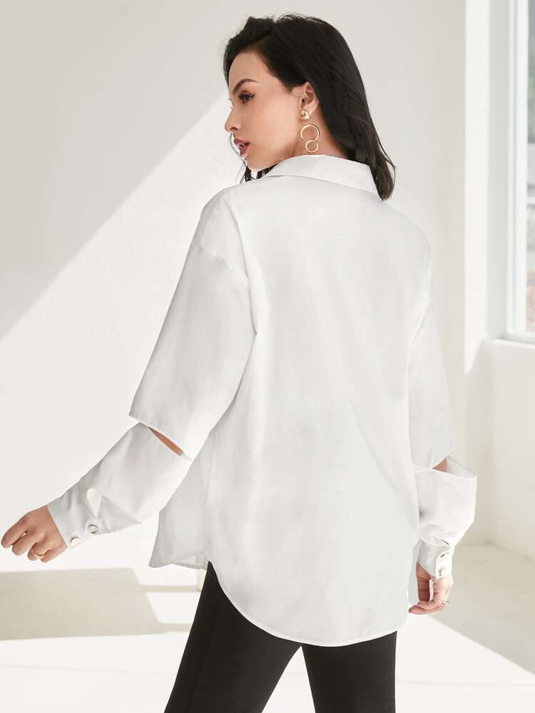 Button Front Cut Out Drop Shoulder Shirt Without Belt