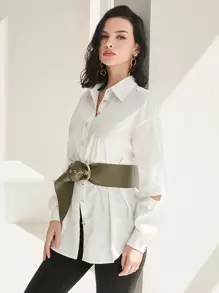 Seusyu Chemisier à bouton découpe (sans ceinture) - Blanc - Voir 4