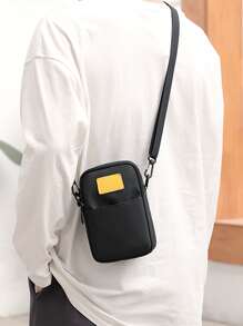 Estudiantes de secundaria Universidad Novato bandolera multifuncional bandolera bandolera casual Mini Hombres Bolso Cuadrado para viajes, universidad, aire libre, deportes, viaje - Negro - Ver 1