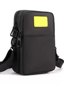 Estudiantes de secundaria Universidad Novato bandolera multifuncional bandolera bandolera casual Mini Hombres Bolso Cuadrado para viajes, universidad, aire libre, deportes, viaje - Negro - Ver 2