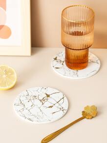 6入組刺繡金屬質感杯墊 - 白色 - 查看 3