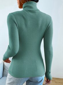 Mulvari Turtleneck Ribbed Knit Jumper Without Necklace - Cadet Blue - View 2
