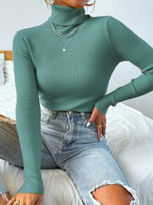 Mulvari Turtleneck Ribbed Knit Jumper Without Necklace - Cadet Blue - View 5