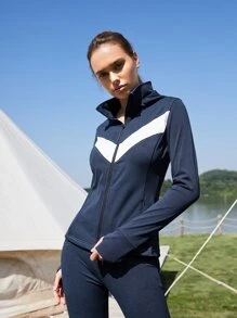 SHEIN Cazadora deportiva de color combinado - Azul Marino - Ver 8