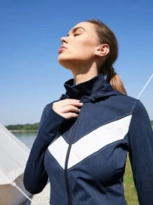 SHEIN Cazadora deportiva de color combinado - Azul Marino - Ver 9