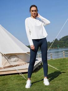 SHEIN Cropped Whipstitch Sports Leggings - Navy Blue - View 7