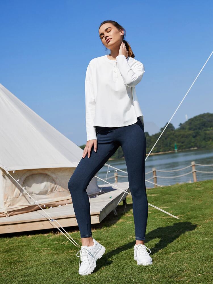 Cropped Whipstitch Sports Leggings