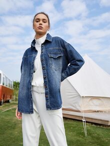 MOTF PREMIUM Áo khoác denim Quá lớn - Rửa trung bình - Xem 5