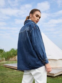 MOTF PREMIUM Áo khoác denim Quá lớn - Rửa trung bình - Xem 6