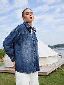 MOTF PREMIUM Áo khoác denim Quá lớn - Rửa trung bình - Xem 7