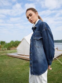 MOTF PREMIUM Cazadora mezclilla amplio - Azul lavado medio - Ver 6