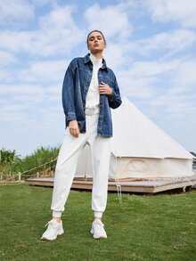 MOTF PREMIUM Cazadora mezclilla amplio - Azul lavado medio - Ver 7